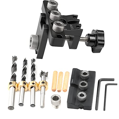 3-in-1 Dübellehre Bohrschablone Kit, 8/10/15mm Pocket Hole Jig Kit mit Positionierungsclip, gerade Bohren in Holz, Metall u. v. m, Dübelbohrlehre (3-in-1 Stanzer + Dübelstanzer) von RUIITEN