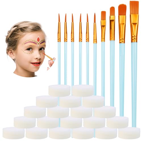 RUIJIE Pinsel Set, 30 Stück Künstlerpinsel Acrylfarbe Kinderschminken, Schmink Schwämmchen, Feiner Pinsel, Malerei Ölfarben Brush Set für Körperbemalung Anfänger, Künstler Kinder und Erwachsene (Blau) von RUIJIE