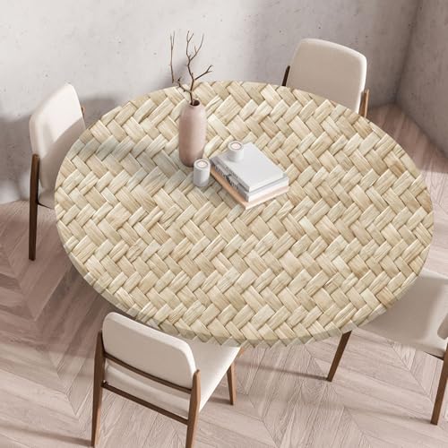 Geflochten Rattan Rund Tischtuch 3D Retro Gewebte Muster Elastische Stretch Tischdecke Wasserdicht Ölbeständig Tischtücher Familie Versammlungen Tischtuch (Farbe 2,100cm) von RUILBJ