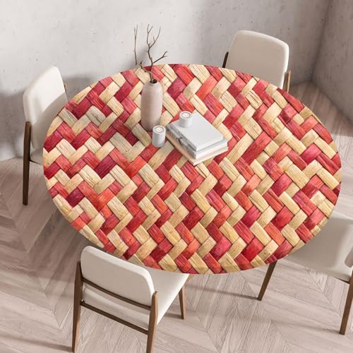 Geflochten Rattan Rund Tischtuch 3D Retro Gewebte Muster Elastische Stretch Tischdecke Wasserdicht Ölbeständig Tischtücher Familie Versammlungen Tischtuch (Farbe 4,100cm) von RUILBJ