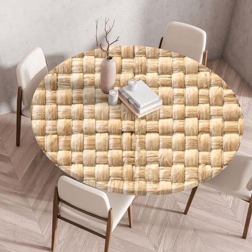 Geflochten Rattan Rund Tischtuch 3D Retro Gewebte Muster Elastische Stretch Tischdecke Wasserdicht Ölbeständig Tischtücher Familie Versammlungen Tischtuch (Farbe 5,100cm) von RUILBJ