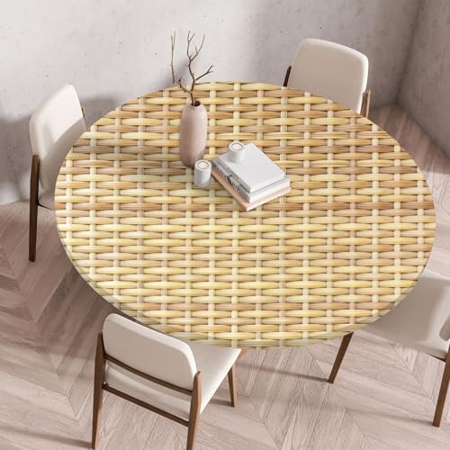 Geflochten Rattan Rund Tischtuch 3D Retro Gewebte Muster Elastische Stretch Tischdecke Wasserdicht Ölbeständig Tischtücher Familie Versammlungen Tischtuch (Farbe 6,100cm) von RUILBJ