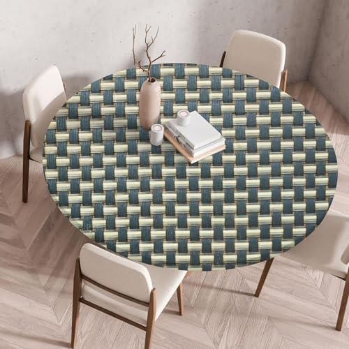 Geflochten Rattan Rund Tischtuch 3D Retro Gewebte Muster Elastische Stretch Tischdecke Wasserdicht Ölbeständig Tischtücher Familie Versammlungen Tischtuch (Farbe 8,110cm) von RUILBJ