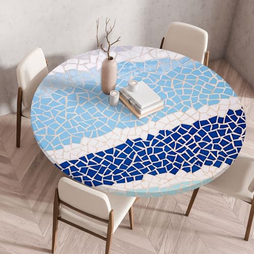 RUILBJ Runde Tischdecke mit Elastischen Kanten,Abwischbare Round Tablecloth mit Felsmuster,wasserdichte Polyester Couchtisch Decke, Tischschoner für Esszimmer Bistro Outdoor Garten (Bunt 3,23.6 Zoll) von RUILBJ