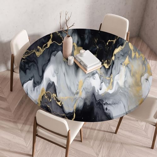 RUILBJ Runde Tischdecke mit Marmor Muster,Moderne Abstrakte Kunst Marmorierung wasserdichte Polyester Tischdecke für Esszimmer Küche Picknick Indoor Outdoor Haus Party (Grau Gold,60 cm) von RUILBJ