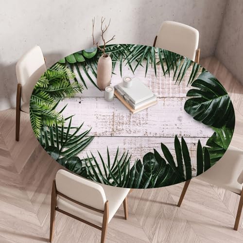 Runde Tischdecke mit elastischen Rändern Holzstruktur Rosen Blumen Muster Tischbezug Wasserdicht Ölbeständig Wiederverwendbare Tablecloth Moderne Dekoration für Picknick Bistro Garten (Farbe 6,60 cm) von RUILBJ