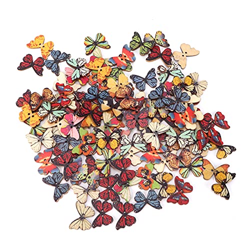 200 Stück Schmetterlinge Knöpfe Gemischte Farben 2 Löcher Schmetterlinge Holzknöpfe zum Basteln,Holzhandwerkskleidungsknöpfe,Dekorative Bastelknöpfe für DIY Nähen&Holzhandwerkskleidungszubehör von RUIRUIY