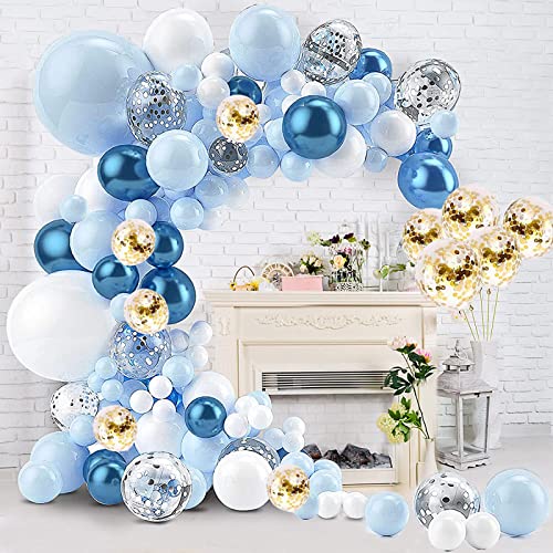 116 Stück Ballonbogen Kit, Ballon Girlande Kit, Macaron Blau Weiß Gold Silber Konfetti Metallic Blau Ballons, Ballondekoration für Geburtstagsparty, Baby Shower, Hochzeit von RUISCHENTONG