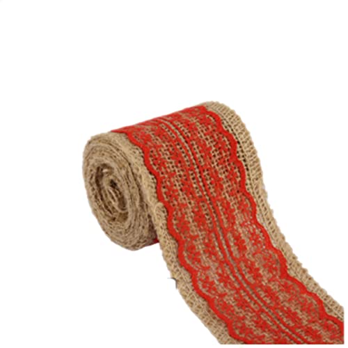 RUITASA Spitzenband, rotes Spitzenband, natürliches Juteband mit Spitze für Hochzeit, Weihnachten, Dekoration, DIY Handwerk (rot) von RUITASA