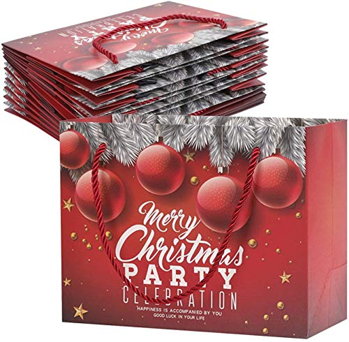 10 Stück Weihnachts Geschenktüte Weihnachten Partytüten mit Griff, Weihnachtstüten Geschenktaschen Mitgebsel Beutel Bonbontüten Papiertüten Papier-Tragetaschen für Kindergeburtstag Geschenk von RUIXIA