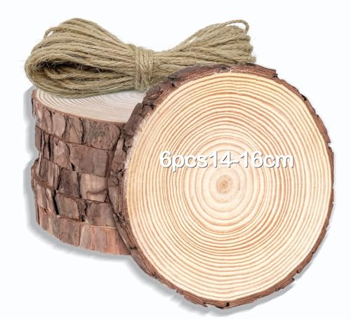 RUIXUE® Holzscheiben 6 Stücke 15-16cm Durchmesser Holz Log Scheiben 15mm dick, Baumscheibe Ungebohrte,Baumscheiben für DIY Handwerk Weihnachten Dekoration,Mit Nägeln und Schnur. (6 Stück 15-16cm) von RUIXUE