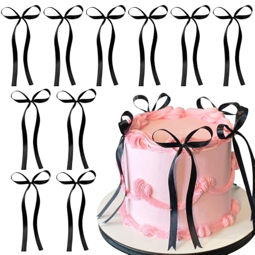 10pcs Schwarz Bogen Tortendeko Geburtstag Kuchen Deko Schleifenband Bögen Tortenaufleger Black Bow Cake Topper Hochzeit Kuchendeko Schleife Torten Deko Hochzeitstorte Deko Valentinstag Cake Decoration von RUIYDZ