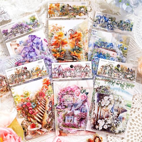 180 Blätter PET Garten Landschaft Scrapbook Papier Scrapbooking Deko Aesthetic Sticker Set Vintage Flowers Scrapbook Stickers Junk Journal Aufkleber Blumen Papers für Diy Fotoalbum Journaling Zubehör von RUIYDZ