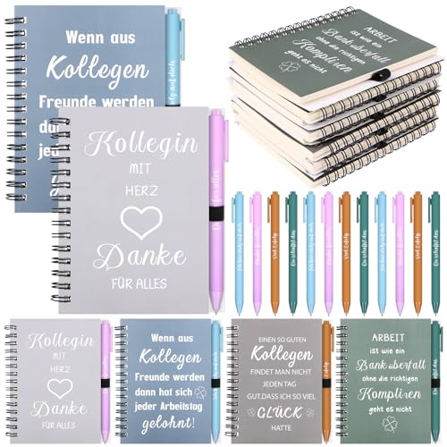 RUIYELE 12 Sets Dankeschön Geschenk für Kollegen Mitarbeiter- Kleine Inspirierende Notizbücher Mini Morandi Spirale Tagebuch Notizblöcke Motivation Kugelschreiber für Schule Büro Team von RUIYELE