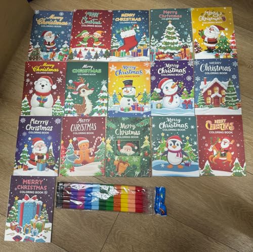 RUIYELE 32 Stücke Weihnachten Mini Malbücher für Kinder Malhefte mit Bunte Stapelbare Wachsmalstifte Coloring Books Party Mitgebsel Ausmalbücher für DIY Geschenk Mitgebsel Geburtstag von RUIYELE