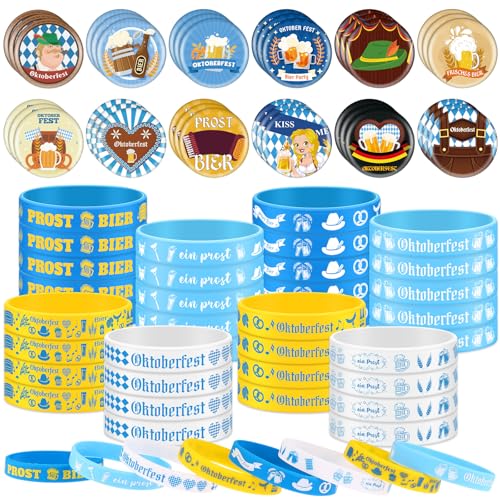 RUIYELE 72 Stücke Oktoberfest Decor-36 Stücke Oktoberfest Armband Silikon-Rubber Gummi Armbänder, 36 Stücke Oktoberfest Button Pins Ansteckbutton, Oktoberfest Accessoires für Oktoberfest Party Favors von RUIYELE