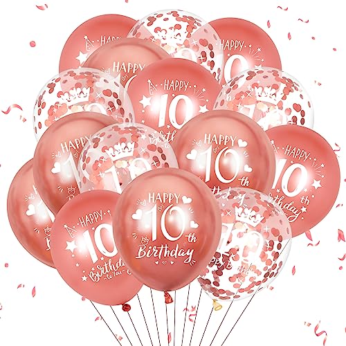 10.Geburtstag Luftballons,15 Pcs Roségold 10. Geburtstag Luftballons, Roségold 10. Geburtstag Party Dekorationen Luftballons für Mädchen Jungen 10. Geburtstag Jahrestag Dekoration von RUMIA