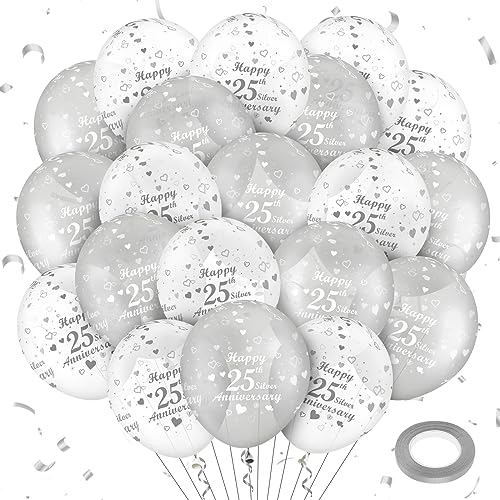 20 Stück 25. hochzeitstag Luftballons, Weiß Gold Happy 25. hochzeitstag Luftballons für Silberhochzeitstag Dekorationen, 25. hochzeitstag Party Dekorationen 12 Zoll von RUMIA