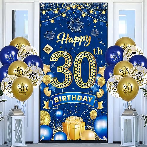 30.Geburtstagsdeko Navy Blau Gold Banner mit Luftballons,30.Geburtstag Dekoration für 30 Jahre Männer Frauen 30th Birthday Geburtstags Türbanner 30 Latex Konfetti Ballon Jubiläum Geburtstag Party Deko von RUMIA