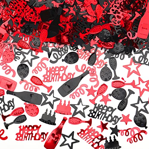 3000 Stück Rot Schwarz Happy Birthday Konfetti Metallfolie Sterne Geburtstag Kuchen Ballon Konfetti Tisch Streukonfetti Dekoration für Geburtstag Party Jahrestag Babyparty DIY Kunst und Handwerk von RUMIA