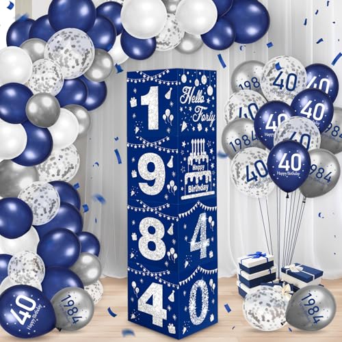 40 Geburtstag Dekorationen Boxen mit Ballonbogen Kit für Männer und Frauen Blau Silber 1984 Ballon Boxen Dekorationen Happy 40th Birthday Vintage 1984 Birthday Transparent Ballon Boxen Party Supplies von RUMIA