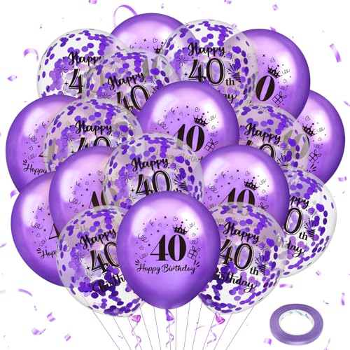 40. Geburtstag Luftballons, 18 Stück lila 40. Geburtstag Ballons, lila 40. Geburtstag Party Dekorationen Konfetti Latex Luftballons für Frauen 40. Geburtstag Jahrestag Dekoration von Toolo