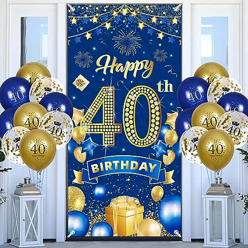 40.Geburtstagsdeko Navy Blau Gold Banner mit Luftballons,40.Geburtstag Dekoration für 40 Jahre Männer Frauen 40th Birthday Geburtstags Türbanner 40 Latex Konfetti Ballon Jubiläum Geburtstag Party Deko von RUMIA