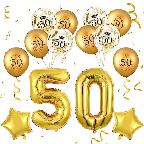 50. Geburtstag Ballons für Männer Frauen Gold 14 Stück 50. Geburtstag Dekorationen mit großer Folie Nummer 50 Ballons Latex Ballons Gold Star Ballons Set für 50. Geburtstag Jubiläum Party Supplies von RUMIA