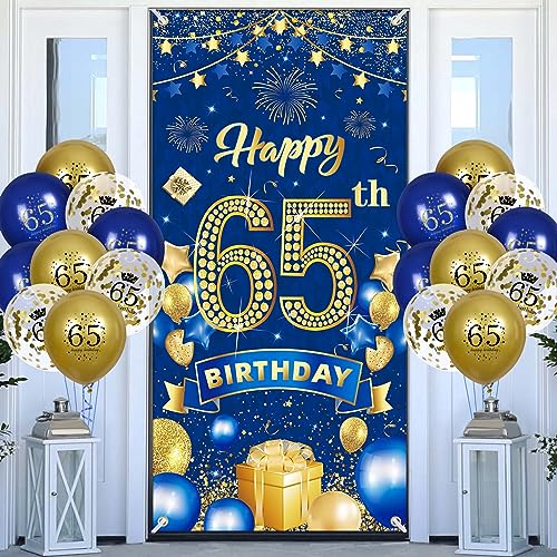 65.Geburtstagsdeko Navy Blau Gold Banner mit Luftballons,65.Geburtstag Dekoration für 65 Jahre Männer Frauen 65th Birthday Geburtstags Türbanner 65 Latex Konfetti Ballon Jubiläum Geburtstag Party Deko von RUMIA