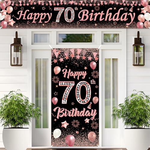 70.Geburtstagsdeko Banner,Schwarz Roségold 70.Geburtstag Deko für 70 Jahre Frauen 70th Birthday Geburtstags Türbanner Hintergrund Geburtstagsbanner,zum 70 Jubiläum Geburtstag Party Dekoration von RUMIA