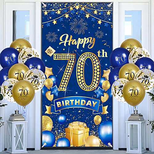 70.Geburtstagsdeko Navy Blau Gold Banner mit Luftballons,70.Geburtstag Dekoration für 70 Jahre Männer Frauen 70th Birthday Geburtstags Türbanner 70 Latex Konfetti Ballon Jubiläum Geburtstag Party Deko von RUMIA