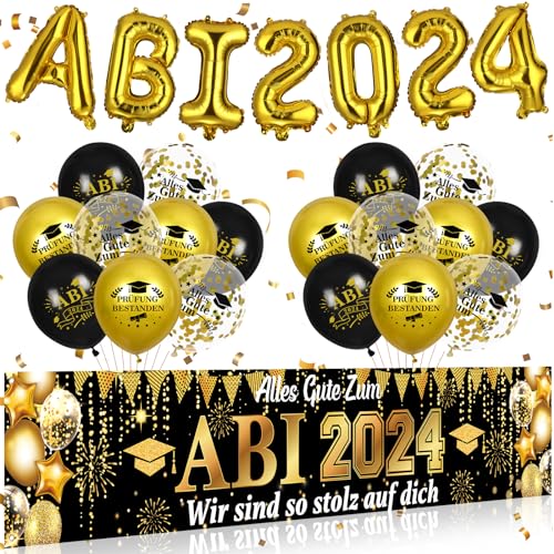 Abschlussfeier Dekorations 2024 Schwarz Gold Graduation Deko 2024 Abschlussfeier Luftballons Girlande ABI 2024 Luftballons Graduation Dekoration ABI 2024 Deko Schwarzgold-Abschlussdekoration von RUMIA