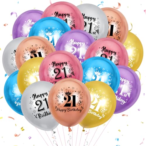 Bunte Luftballons zum 21. Geburtstag, 18 Stück, Partydekorationen zum 21. Geburtstag für Männer und Frauen, 12 Zoll große Konfetti-Luftballons zum 21. Geburtstag für Partyzubehör zum 21. Geburtstag von RUMIA