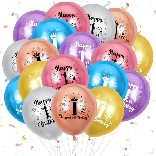 Bunte Luftballons zum 1. Geburtstag, 18 Stück, Partydekorationen zum 1. Geburtstag für Jungen und Mädchen, 12 Zoll große Konfetti-Luftballons zum 1. Geburtstag für Partyzubehör zum 1. Geburtstag von RUMIA
