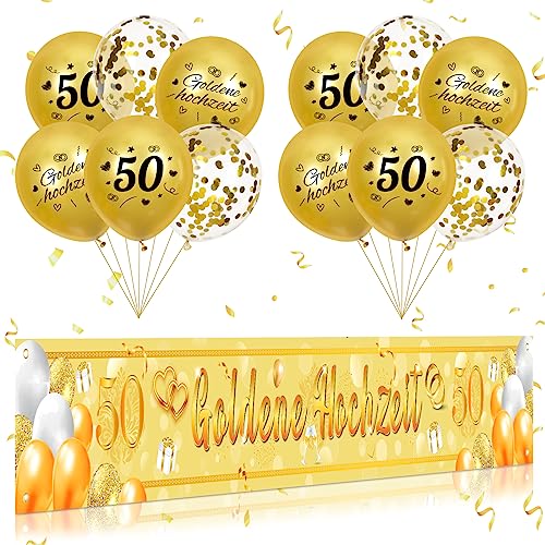 RUMIA Goldene Hochzeit Dekoration Gold 50. Jahrestag Yard Banner und Goldene Hochzeit Jahrestag Luftballons für Innen Außen Goldene Hochzeit Party-Dekoration (Stil-A) von RUMIA