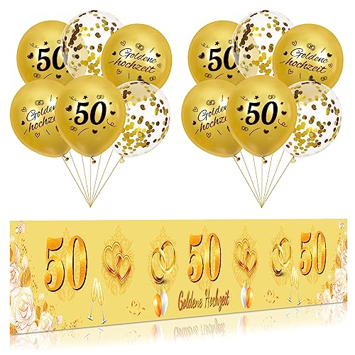 RUMIA Goldene Hochzeit Dekoration Gold 50. Jahrestag Yard Banner und Goldene Hochzeit Jahrestag Luftballons für Innen Außen Goldene Hochzeit Party-Dekoration (Stil-B), A963J1B von RUMIA