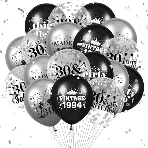 Luftballon 30. Geburtstag Deko 18 Stück Schwarz Silber Vintage Ballons - 30 Jahre Geburtstagsdeko Happy 1993 Birthday Deko Konfetti Ballon für Männer Frauen 30. Jubiläum Geburtstag Party Dekoration von RUMIA