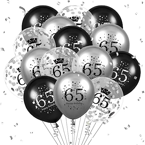 Luftballon 65. Geburtstag Deko 15 Stück Schwarz Silber Ballons - 65 Jahre Geburtstagsdeko Happy Birthday Deko Latex Konfetti Ballon für Männer Frauen 65. Jubiläum Geburtstag Party Dekoration 12Zoll von RUMIA