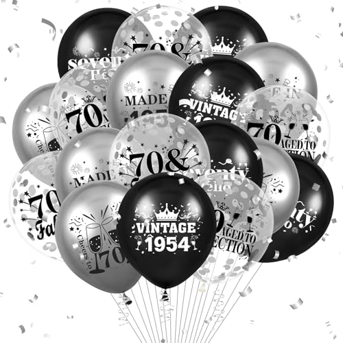 Rumia Luftballon 70. Geburtstag Deko 18Stück Schwarz Silber Vintage Ballons-70 Jahre Geburtstagsdeko Happy 1954 Birthday Konfetti Ballon für Männer Frauen Jubiläum Party Dekoration,RUMIA44615 von RUMIA