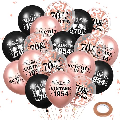 Luftballons 70. Geburtstag 18 Stück Roségold Schwarz 1954 Ballons 70. Party Dekorationen 12 Zoll Konfetti Latex Luftballons Geburtstag Party Deko für Frauen 70. Geburtstag Jubiläum Party von RUMIA