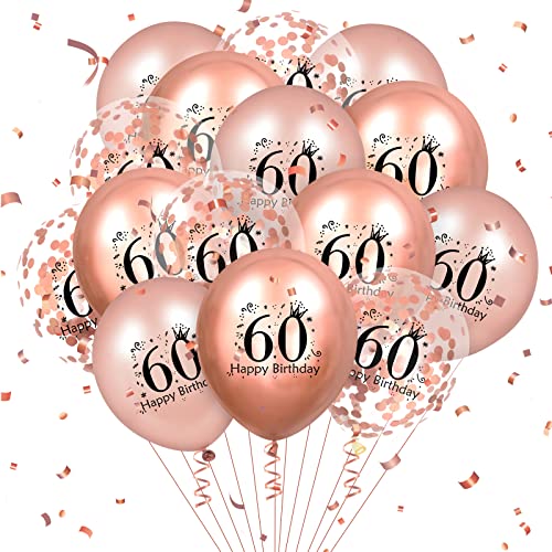 Luftballons zum 60. Geburtstag, 18 Stück, Roségold, Happy 60. Geburtstag, Latexballons, Konfetti-Ballons, Roségold, 60. Geburtstag, Party-Dekorationen für Frauen, Männer, Geburtstag, Jubiläum, 12 Zoll von Caseeto