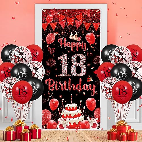 Rot 18. Geburtstag Deko für Junge Mädchen, Schwarz Rot 18. Jahre Jungen Geburtstag Banner Luftballons Dekoration 18Stück 18 Happy Birthday Konfetti Ballons Geburtstag Deko Jahrestag Party Dekorationen von RUMIA