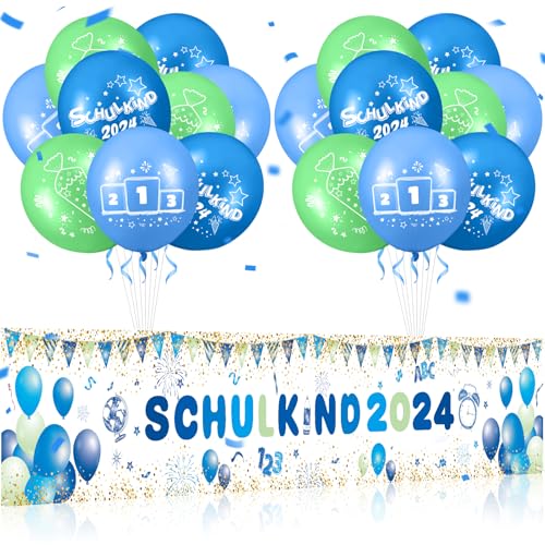 Schulkind 2024 Junge Deko 2024 Schulanfang Junge 2024 Einschulung Junge Deko Einschulungsdeko 2024 Schulkind Banner Girlande Luftballons Einschulung Deko Luftballons Schulbanner Dekoration 19 Stück von avasee