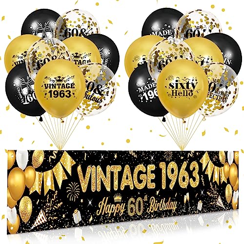 60 Geburtstag Dekorationen für Männer Schwarzes Gold Alles Gute zum 60. Geburtstagsbanner 18 Stück Luftballons zum 60. Geburtstag Vintage 1963 Yard Banner für Partyzubehör zum 60. Geburtstag von RUMIA