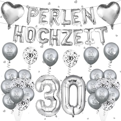 Perlenhochzeit 30. Luftballons Dekoration Silber 30. Perlen Hochzeit Zahl Foil Jahrestag Luftballons Deko 24 Stück Perlenhochzeit 30 Jahre Hochzeitstag Konfetti Ballons für Perlenhochzeit Deko Paar von RUMIA