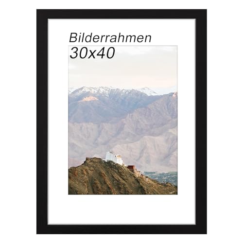 RUN HELIX Bilderrahmen 30 x 40 cm (11.8x15.75inch), Bilderrahmen aus Holz 30x40 mit Passepartout geeignet für 30x40 cm Bildausdruck, Fotorahmen mit fenster für Wandmontage (Schwarz) von RUN HELIX