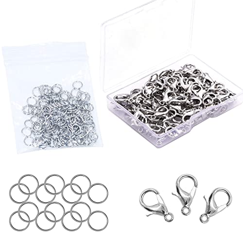 RUNCCI-YUN 130 Stück Karabinerverschlüsse kit,304 Edelstahl Karabinerverschluss Schmuck (65pcs)+4mm 304 Edelstahl Biegeringe (65pcs) für Ohrring Armband Halskette Anhänger Schmuck Basteln DIY von RUNCCI-YUN