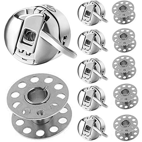 RUNCCI-YUN 6 Stück Metall Edelstahl Spulenkapsel, Nähmaschinen Spulenkapsel und 6 Stück Nähmaschine Spulen Set Metall, für Haushaltsnähmaschine Nähzubehör Handwerk Werkzeuge Silber von RUNCCI-YUN