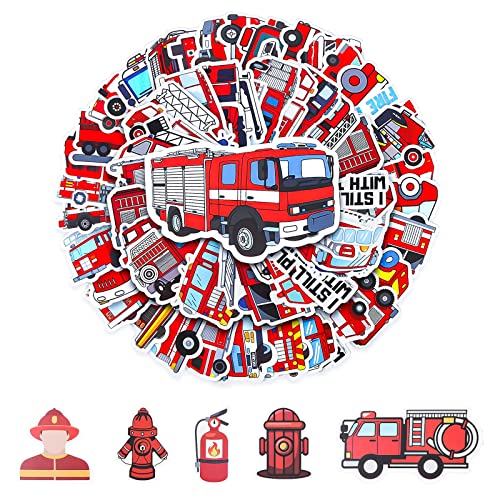 Feuerwehr Aufkleber 100 Stücke,RUNEAY Feuerwehr Sticker Fire Truck Graffiti Aufkleber für Auto Laptop Koffer Skateboard Fahrrad Motorrad Party Wand Deko für Erwachsene Kinder von RUNEAY