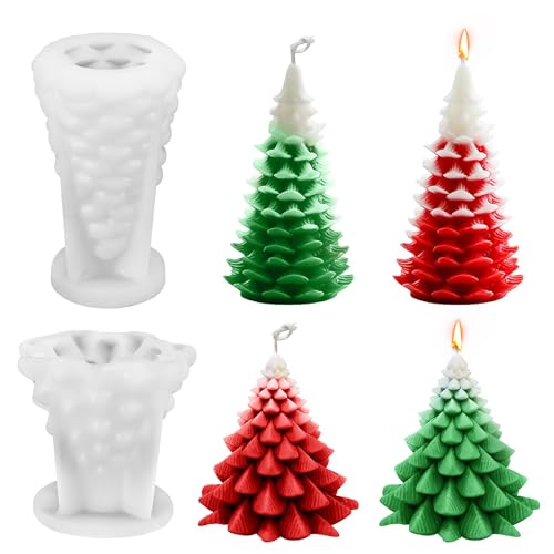 Kerzenform Silikon Weihnachtsbaum 2 Stück, RUNEAY Silikonformen Gießformen Weihnachten Kerzen Selber Machen, 3D Kerzenform Silikon Weihnachten Handwerk Ornamente Silikonform Kerze für DIY Duftkerze von RUNEAY